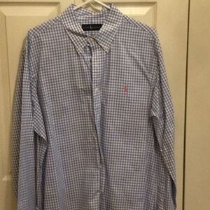 *EUC* Ralph Lauren light blue & white check long sleeve button down. Size XL.